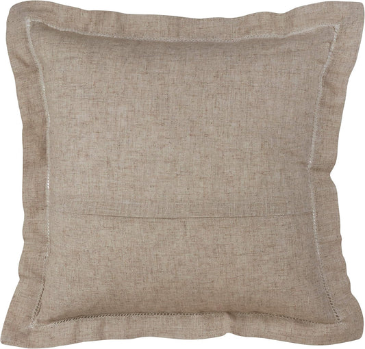 SARO LIFESTYLE Toscana Collection Hemstitched Poly and Linen Blend Throw Pillow with Down Filling, 20", Natural
