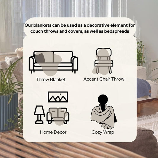 Dalisa 100% Organic Turkish Cotton Throw Blanket - GOTS Certified, Cozy - Perfect for Couch, Bed, and Home Decor - Boho Vintage Knit Alina (Beige, 50x60)