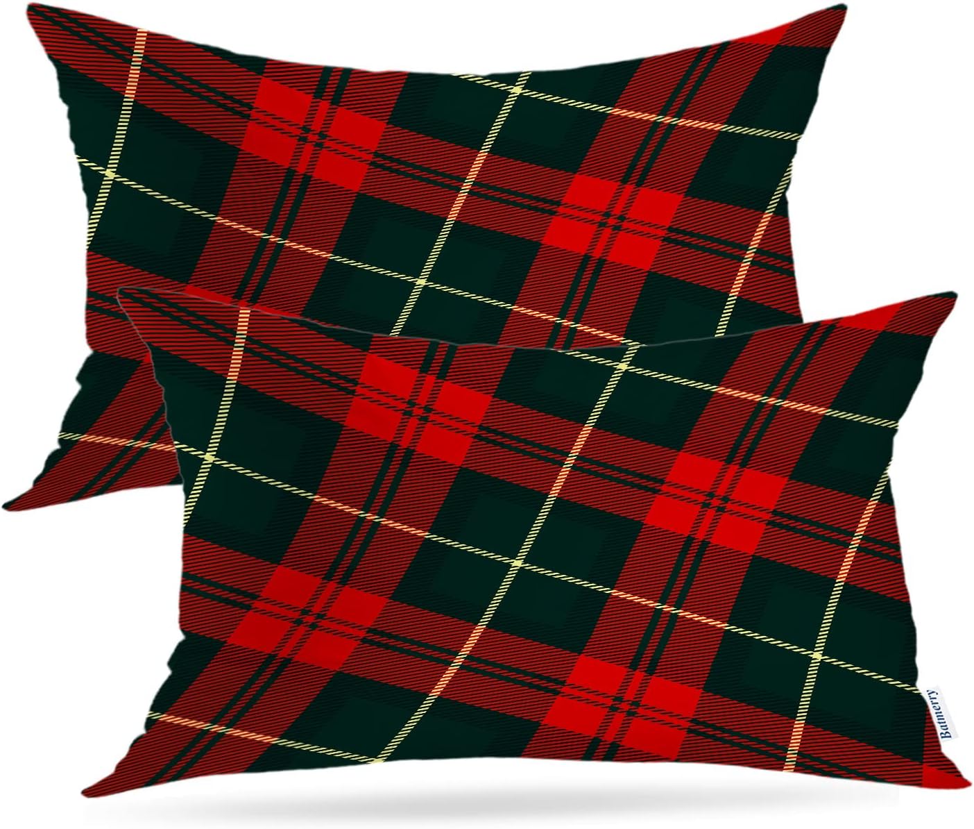 Batmerry Scottish Tartan Throw Pillow Covers, Green Wool Plaid Symmetric Square Fashion Decorative Pillow Covers Digital Printing Blended Fabric for Couch Sofa Bed Invisible Zipper 24X24 in(Set of 2)