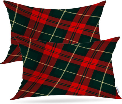 Batmerry Scottish Tartan Throw Pillow Covers, Green Wool Plaid Symmetric Square Fashion Decorative Pillow Covers Digital Printing Blended Fabric for Couch Sofa Bed Invisible Zipper 24X24 in(Set of 2)