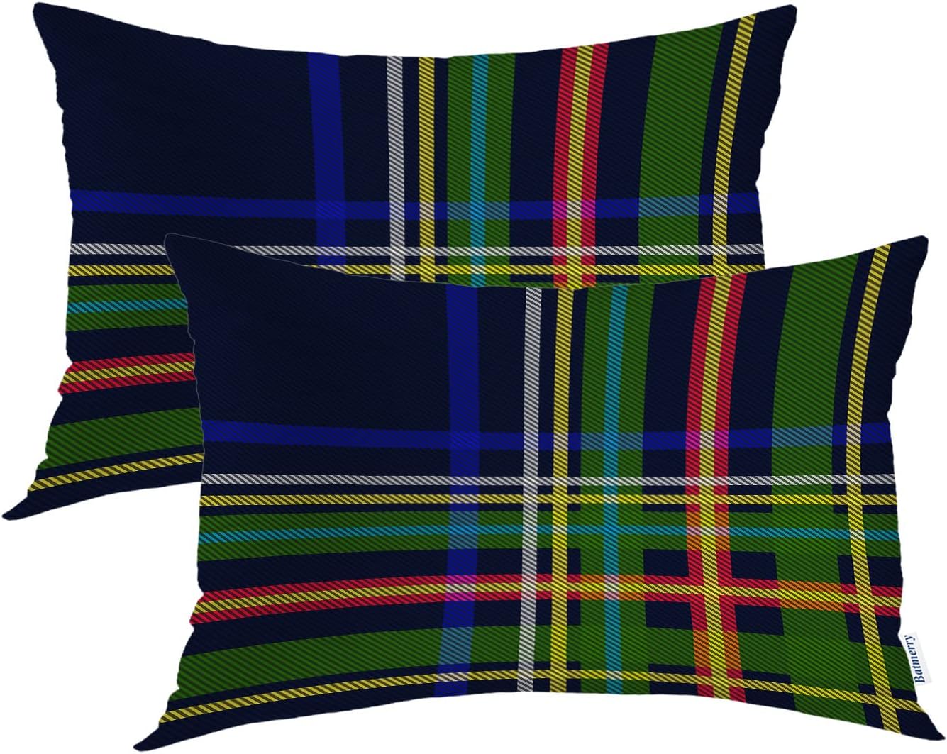 Batmerry Scottish Tartan Throw Pillow Covers, Green Wool Plaid Symmetric Square Fashion Decorative Pillow Covers Digital Printing Blended Fabric for Couch Sofa Bed Invisible Zipper 24X24 in(Set of 2)