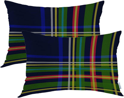 Batmerry Scottish Tartan Throw Pillow Covers, Green Wool Plaid Symmetric Square Fashion Decorative Pillow Covers Digital Printing Blended Fabric for Couch Sofa Bed Invisible Zipper 24X24 in(Set of 2)