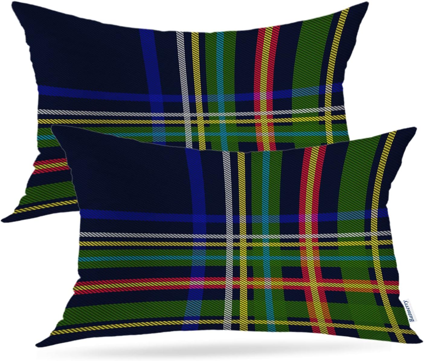 Batmerry Scottish Tartan Throw Pillow Covers, Green Wool Plaid Symmetric Square Fashion Decorative Pillow Covers Digital Printing Blended Fabric for Couch Sofa Bed Invisible Zipper 24X24 in(Set of 2)