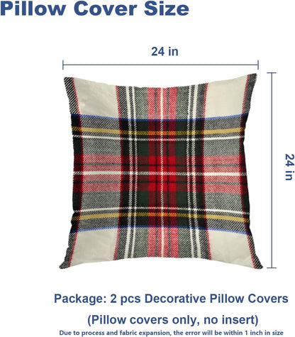 Batmerry Scottish Tartan Throw Pillow Covers, Green Wool Plaid Symmetric Square Fashion Decorative Pillow Covers Digital Printing Blended Fabric for Couch Sofa Bed Invisible Zipper 24X24 in(Set of 2)
