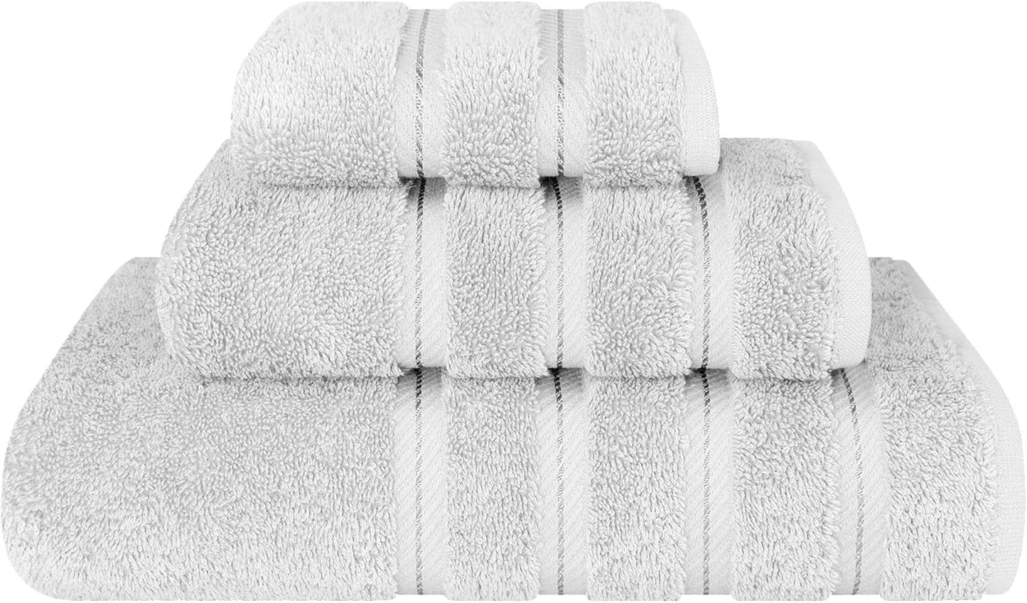 American Soft Linen Luxury 6 Piece Towel Set, 2 Bath Towels 2 Hand Towel 2 Washcloths, 600 GSM 100% Cotton Turkish Towels for Bathroom, Light Grey Towel Sets