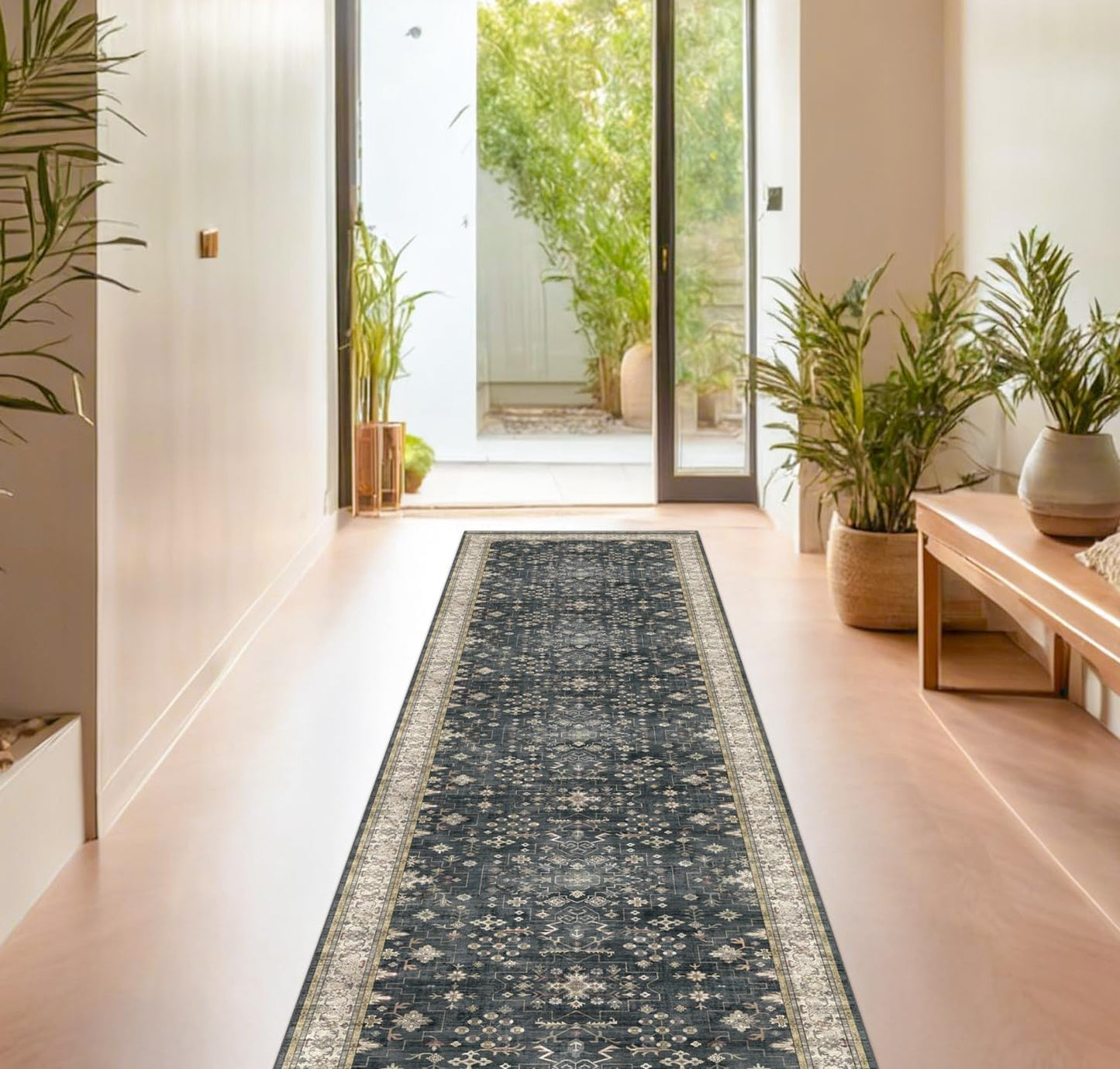 Green Area Rugs 9x12 Living Room - Washable Oriental Geometric, Extra Large for Bedroom Non Slip Soft Faux Wool Carpet for Dining Room Playroom, Lounge - Blue and Green Floral Rug