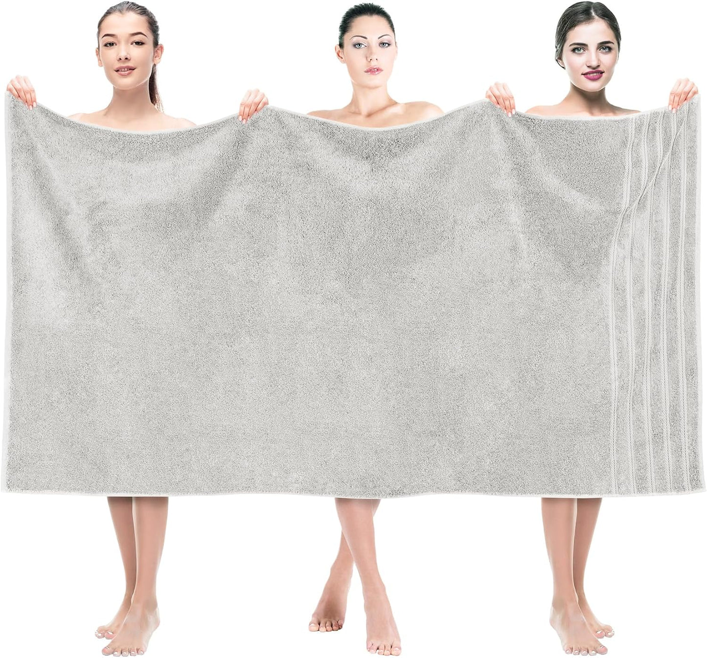 American Soft Linen Luxury 6 Piece Towel Set, 2 Bath Towels 2 Hand Towel 2 Washcloths, 600 GSM 100% Cotton Turkish Towels for Bathroom, Light Grey Towel Sets