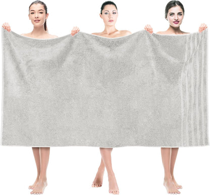 American Soft Linen Luxury 6 Piece Towel Set, 2 Bath Towels 2 Hand Towel 2 Washcloths, 600 GSM 100% Cotton Turkish Towels for Bathroom, Light Grey Towel Sets