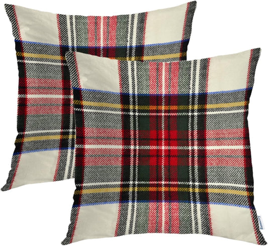 Batmerry Scottish Tartan Throw Pillow Covers, Green Wool Plaid Symmetric Square Fashion Decorative Pillow Covers Digital Printing Blended Fabric for Couch Sofa Bed Invisible Zipper 24X24 in(Set of 2)