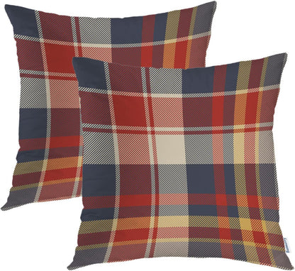 Batmerry Scottish Tartan Throw Pillow Covers, Green Wool Plaid Symmetric Square Fashion Decorative Pillow Covers Digital Printing Blended Fabric for Couch Sofa Bed Invisible Zipper 24X24 in(Set of 2)