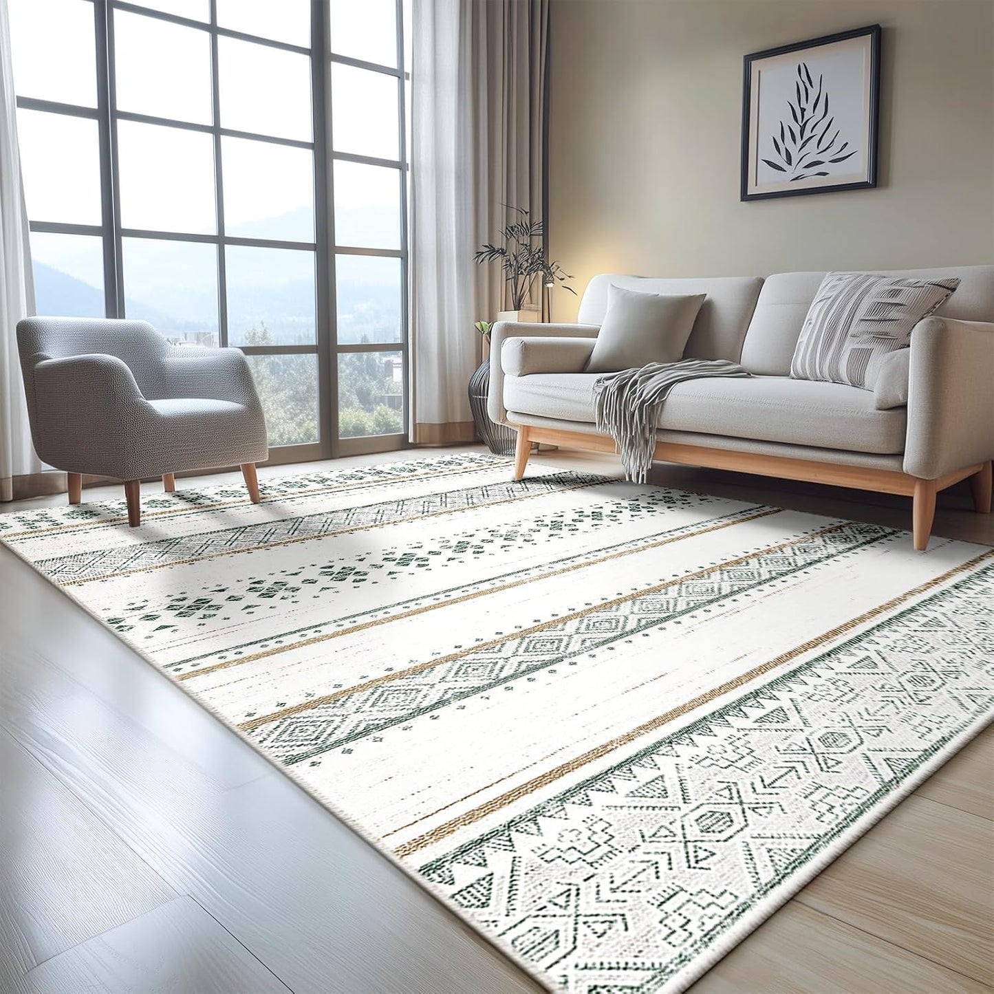 BESTSWEETIE 8x10 Area Rugs for Living Room Washable Moroccan Farmhouse Neutral Geometric Low Pile Non-Slip Soft Print Pattern Rug for Bedroom Kitchen Dining Room Entryway Black/Brown