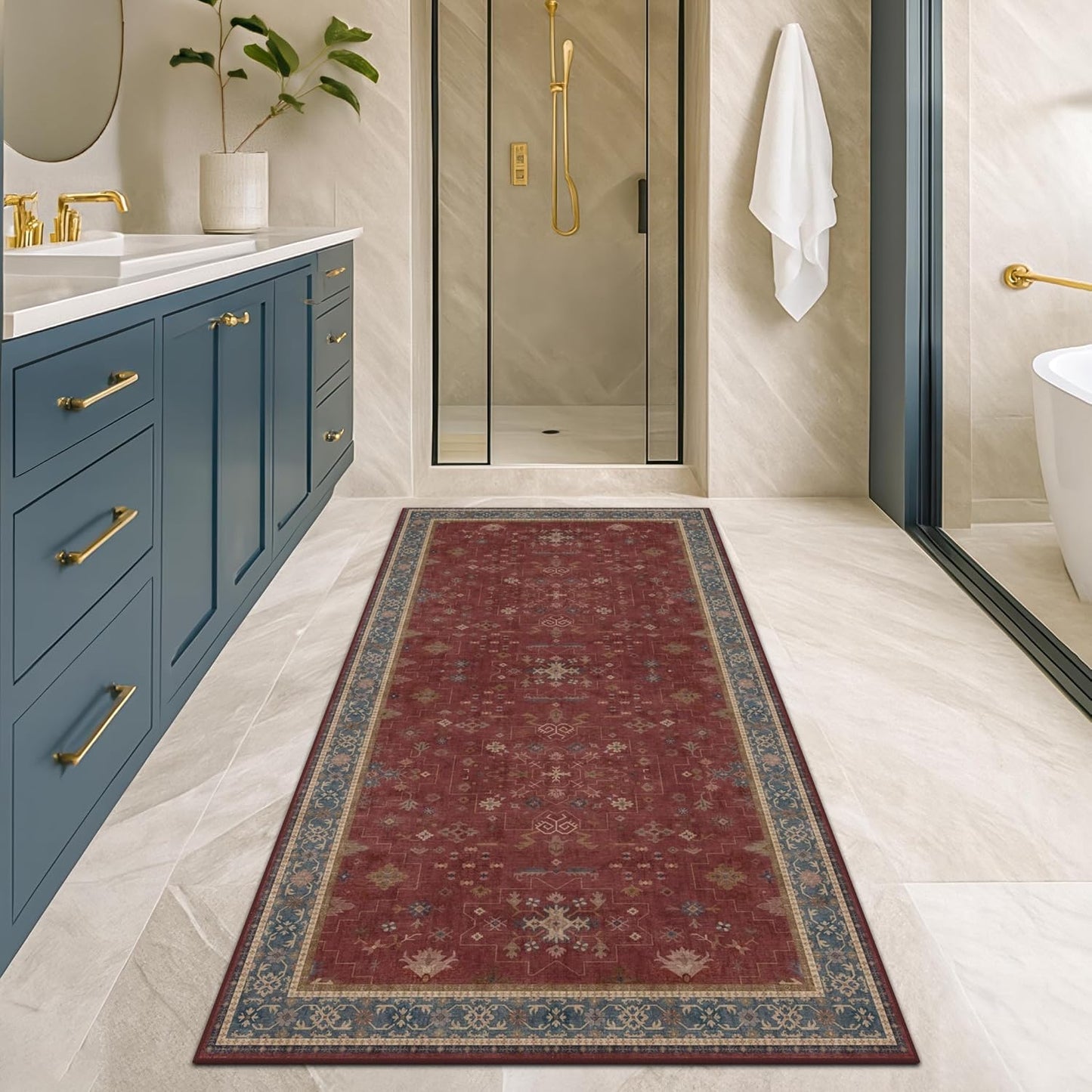 Green Area Rugs 9x12 Living Room - Washable Oriental Geometric, Extra Large for Bedroom Non Slip Soft Faux Wool Carpet for Dining Room Playroom, Lounge - Blue and Green Floral Rug