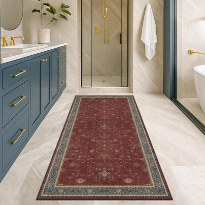 Green Area Rugs 9x12 Living Room - Washable Oriental Geometric, Extra Large for Bedroom Non Slip Soft Faux Wool Carpet for Dining Room Playroom, Lounge - Blue and Green Floral Rug