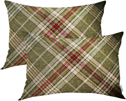 Batmerry Scottish Tartan Throw Pillow Covers, Green Wool Plaid Symmetric Square Fashion Decorative Pillow Covers Digital Printing Blended Fabric for Couch Sofa Bed Invisible Zipper 24X24 in(Set of 2)