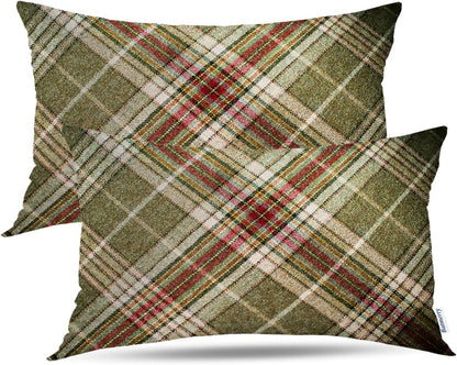 Batmerry Scottish Tartan Throw Pillow Covers, Green Wool Plaid Symmetric Square Fashion Decorative Pillow Covers Digital Printing Blended Fabric for Couch Sofa Bed Invisible Zipper 24X24 in(Set of 2)