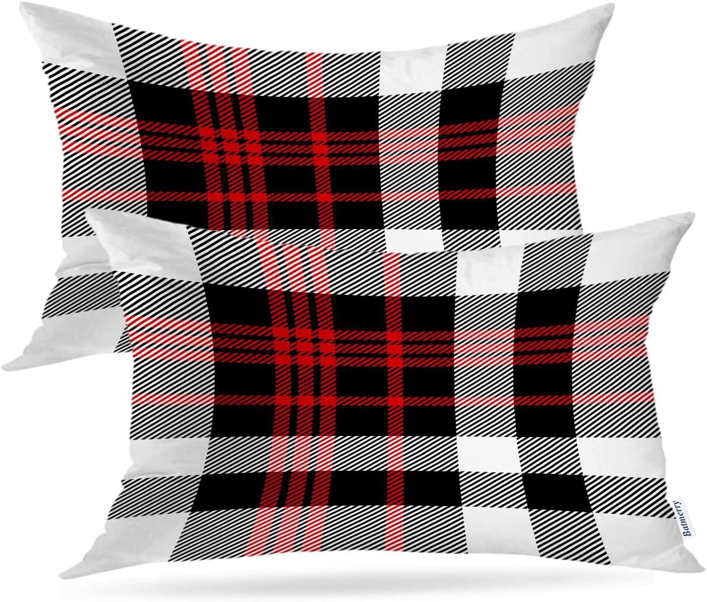 Batmerry Scottish Tartan Throw Pillow Covers, Green Wool Plaid Symmetric Square Fashion Decorative Pillow Covers Digital Printing Blended Fabric for Couch Sofa Bed Invisible Zipper 24X24 in(Set of 2)