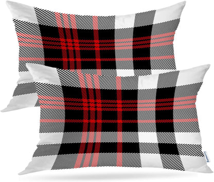 Batmerry Scottish Tartan Throw Pillow Covers, Green Wool Plaid Symmetric Square Fashion Decorative Pillow Covers Digital Printing Blended Fabric for Couch Sofa Bed Invisible Zipper 24X24 in(Set of 2)