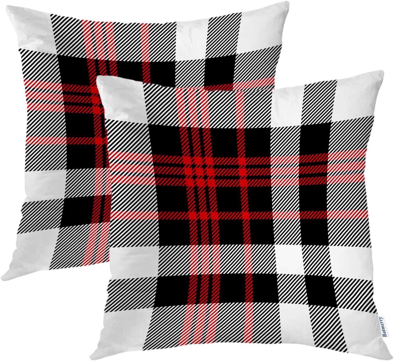 Batmerry Scottish Tartan Throw Pillow Covers, Green Wool Plaid Symmetric Square Fashion Decorative Pillow Covers Digital Printing Blended Fabric for Couch Sofa Bed Invisible Zipper 24X24 in(Set of 2)