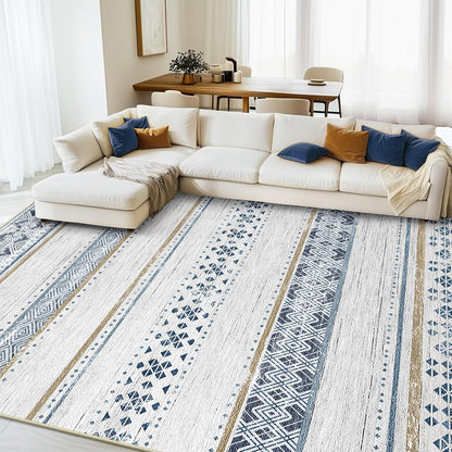 BESTSWEETIE 8x10 Area Rugs for Living Room Washable Moroccan Farmhouse Neutral Geometric Low Pile Non-Slip Soft Print Pattern Rug for Bedroom Kitchen Dining Room Entryway Black/Brown