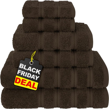 American Soft Linen Luxury 6 Piece Towel Set, 2 Bath Towels 2 Hand Towel 2 Washcloths, 600 GSM 100% Cotton Turkish Towels for Bathroom, Light Grey Towel Sets