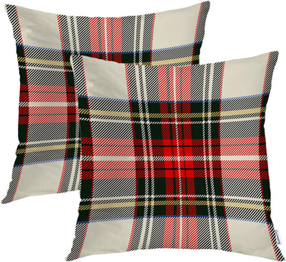 Batmerry Scottish Tartan Throw Pillow Covers, Green Wool Plaid Symmetric Square Fashion Decorative Pillow Covers Digital Printing Blended Fabric for Couch Sofa Bed Invisible Zipper 24X24 in(Set of 2)