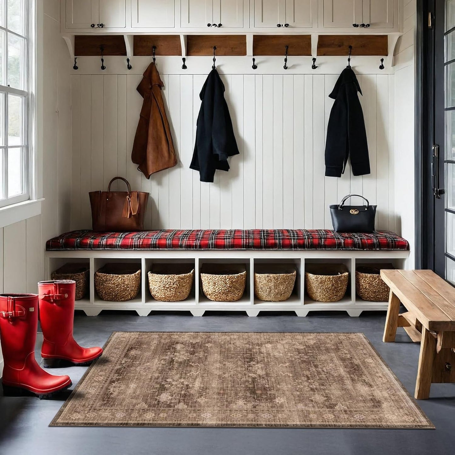 Green Area Rugs 9x12 Living Room - Washable Oriental Geometric, Extra Large for Bedroom Non Slip Soft Faux Wool Carpet for Dining Room Playroom, Lounge - Blue and Green Floral Rug