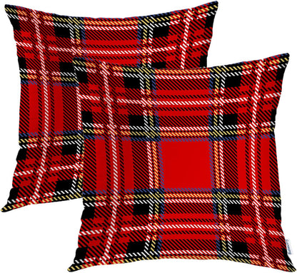 Batmerry Scottish Tartan Throw Pillow Covers, Green Wool Plaid Symmetric Square Fashion Decorative Pillow Covers Digital Printing Blended Fabric for Couch Sofa Bed Invisible Zipper 24X24 in(Set of 2)