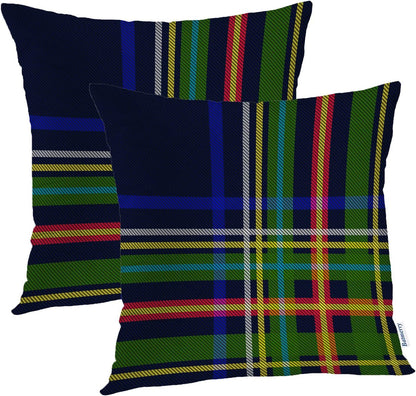Batmerry Scottish Tartan Throw Pillow Covers, Green Wool Plaid Symmetric Square Fashion Decorative Pillow Covers Digital Printing Blended Fabric for Couch Sofa Bed Invisible Zipper 24X24 in(Set of 2)