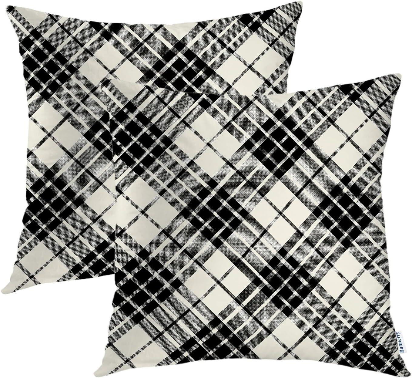 Batmerry Scottish Tartan Throw Pillow Covers, Green Wool Plaid Symmetric Square Fashion Decorative Pillow Covers Digital Printing Blended Fabric for Couch Sofa Bed Invisible Zipper 24X24 in(Set of 2)