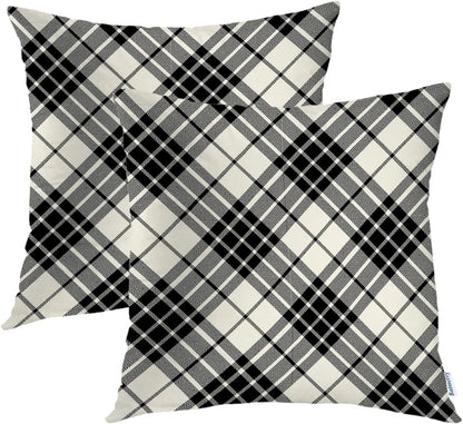 Batmerry Scottish Tartan Throw Pillow Covers, Green Wool Plaid Symmetric Square Fashion Decorative Pillow Covers Digital Printing Blended Fabric for Couch Sofa Bed Invisible Zipper 24X24 in(Set of 2)
