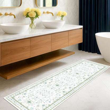 Green Area Rugs 9x12 Living Room - Washable Oriental Geometric, Extra Large for Bedroom Non Slip Soft Faux Wool Carpet for Dining Room Playroom, Lounge - Blue and Green Floral Rug