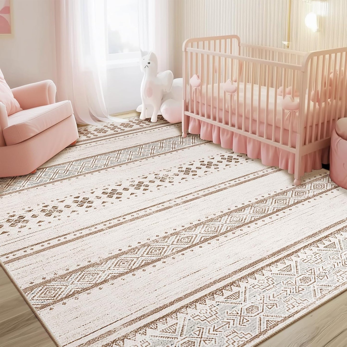 BESTSWEETIE 8x10 Area Rugs for Living Room Washable Moroccan Farmhouse Neutral Geometric Low Pile Non-Slip Soft Print Pattern Rug for Bedroom Kitchen Dining Room Entryway Black/Brown