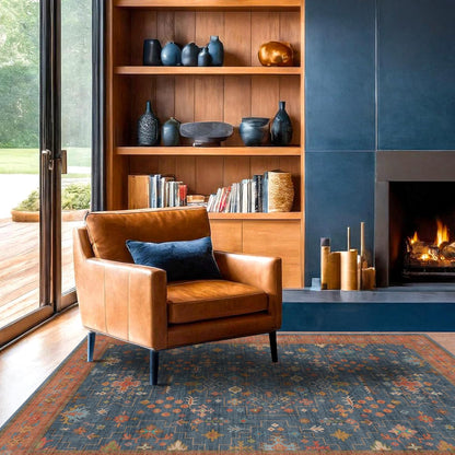 Green Area Rugs 9x12 Living Room - Washable Oriental Geometric, Extra Large for Bedroom Non Slip Soft Faux Wool Carpet for Dining Room Playroom, Lounge - Blue and Green Floral Rug