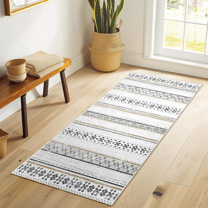 BESTSWEETIE 8x10 Area Rugs for Living Room Washable Moroccan Farmhouse Neutral Geometric Low Pile Non-Slip Soft Print Pattern Rug for Bedroom Kitchen Dining Room Entryway Black/Brown