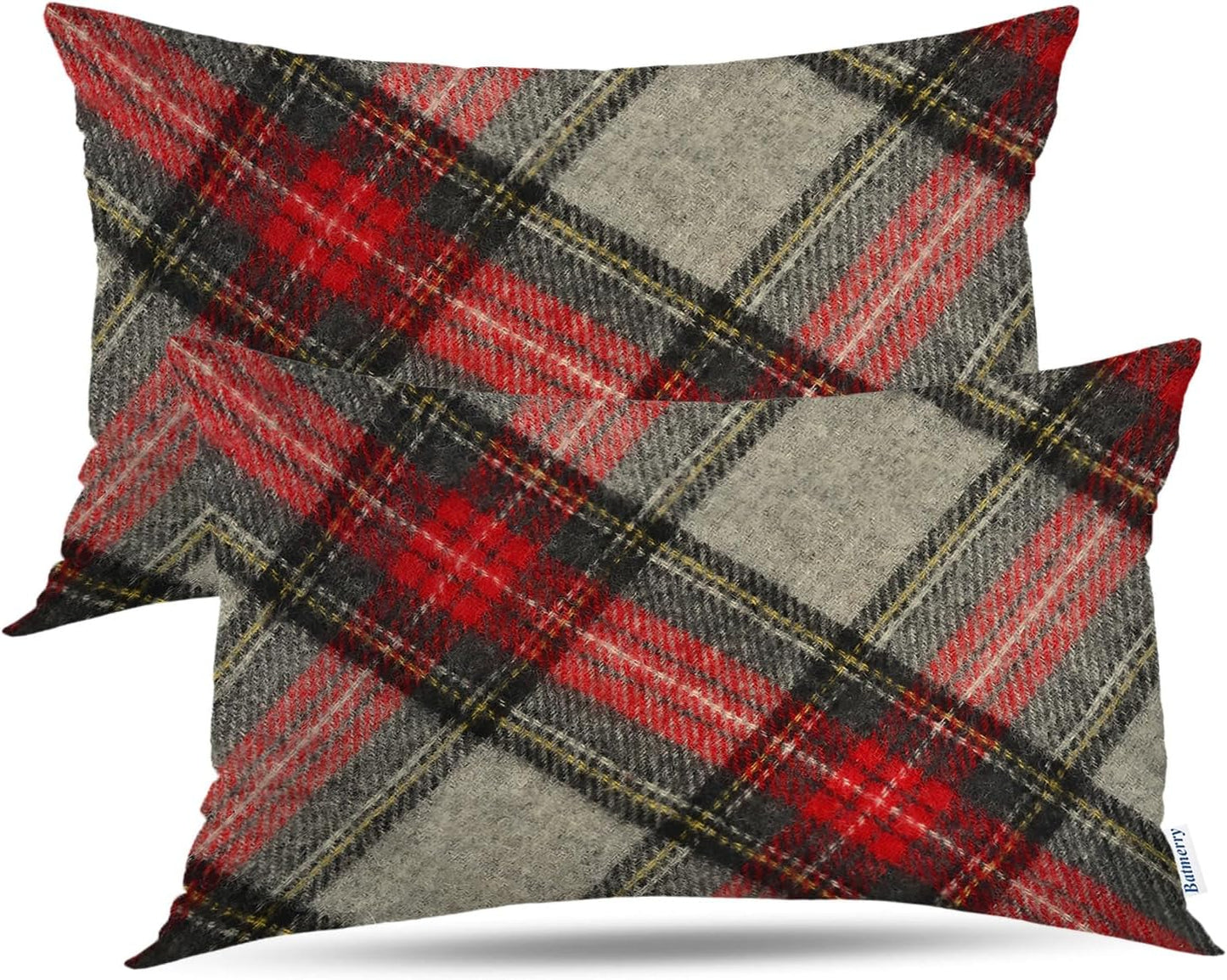 Batmerry Scottish Tartan Throw Pillow Covers, Green Wool Plaid Symmetric Square Fashion Decorative Pillow Covers Digital Printing Blended Fabric for Couch Sofa Bed Invisible Zipper 24X24 in(Set of 2)