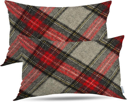 Batmerry Scottish Tartan Throw Pillow Covers, Green Wool Plaid Symmetric Square Fashion Decorative Pillow Covers Digital Printing Blended Fabric for Couch Sofa Bed Invisible Zipper 24X24 in(Set of 2)