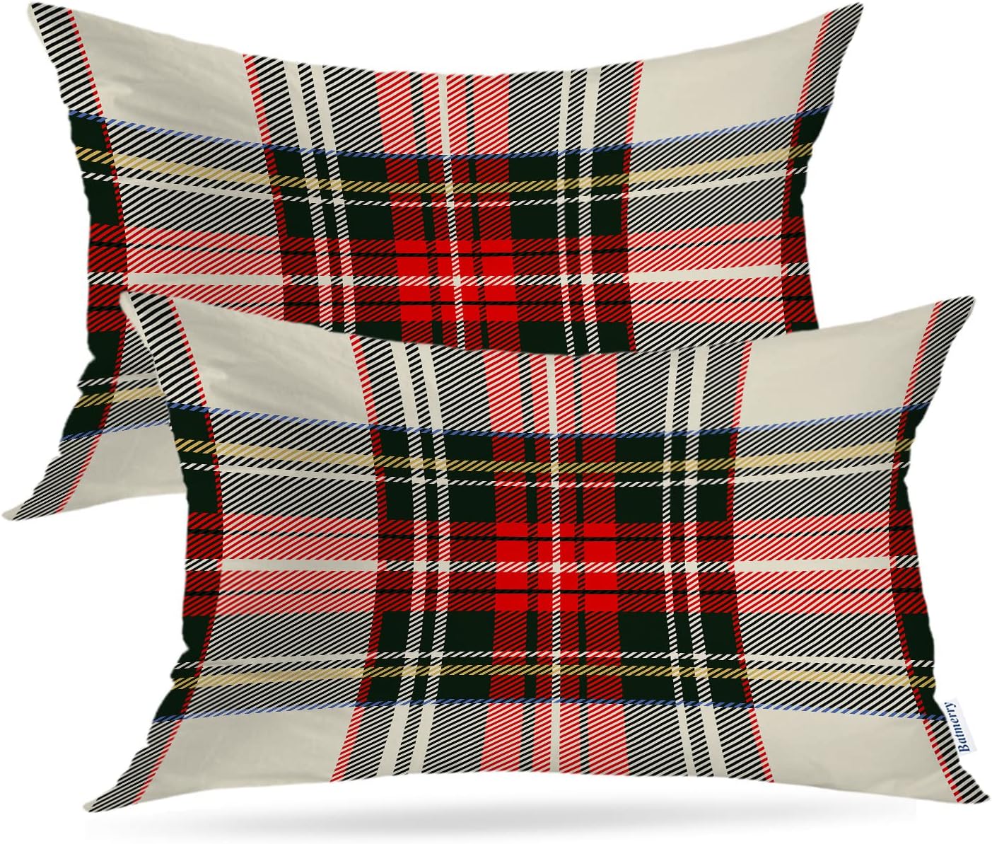 Batmerry Scottish Tartan Throw Pillow Covers, Green Wool Plaid Symmetric Square Fashion Decorative Pillow Covers Digital Printing Blended Fabric for Couch Sofa Bed Invisible Zipper 24X24 in(Set of 2)