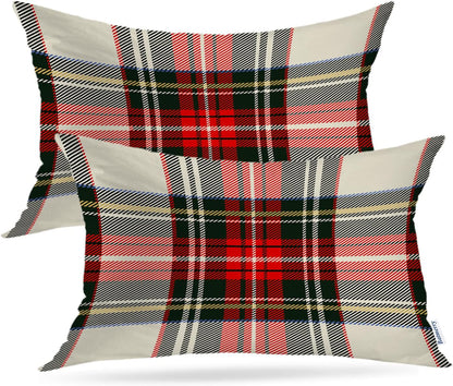 Batmerry Scottish Tartan Throw Pillow Covers, Green Wool Plaid Symmetric Square Fashion Decorative Pillow Covers Digital Printing Blended Fabric for Couch Sofa Bed Invisible Zipper 24X24 in(Set of 2)