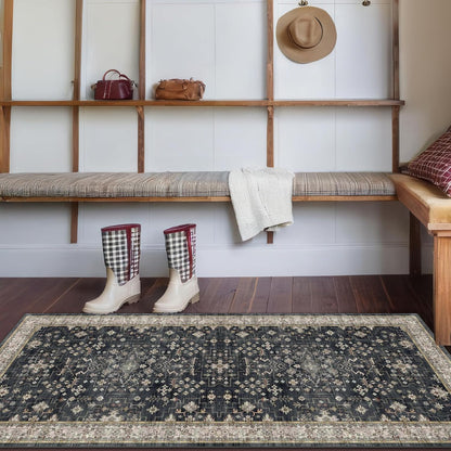 Green Area Rugs 9x12 Living Room - Washable Oriental Geometric, Extra Large for Bedroom Non Slip Soft Faux Wool Carpet for Dining Room Playroom, Lounge - Blue and Green Floral Rug