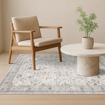 Green Area Rugs 9x12 Living Room - Washable Oriental Geometric, Extra Large for Bedroom Non Slip Soft Faux Wool Carpet for Dining Room Playroom, Lounge - Blue and Green Floral Rug