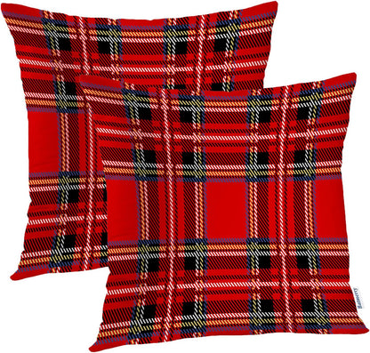 Batmerry Scottish Tartan Throw Pillow Covers, Green Wool Plaid Symmetric Square Fashion Decorative Pillow Covers Digital Printing Blended Fabric for Couch Sofa Bed Invisible Zipper 24X24 in(Set of 2)