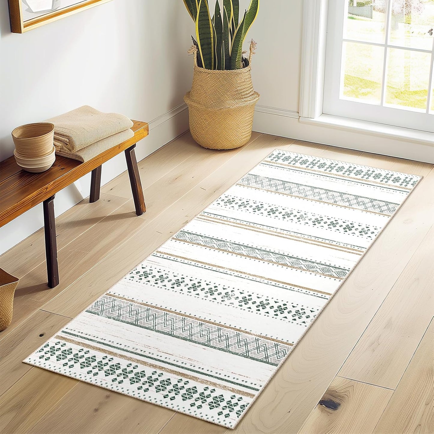BESTSWEETIE 8x10 Area Rugs for Living Room Washable Moroccan Farmhouse Neutral Geometric Low Pile Non-Slip Soft Print Pattern Rug for Bedroom Kitchen Dining Room Entryway Black/Brown