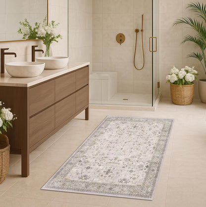 Green Area Rugs 9x12 Living Room - Washable Oriental Geometric, Extra Large for Bedroom Non Slip Soft Faux Wool Carpet for Dining Room Playroom, Lounge - Blue and Green Floral Rug