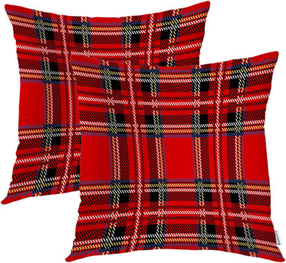 Batmerry Scottish Tartan Throw Pillow Covers, Green Wool Plaid Symmetric Square Fashion Decorative Pillow Covers Digital Printing Blended Fabric for Couch Sofa Bed Invisible Zipper 24X24 in(Set of 2)