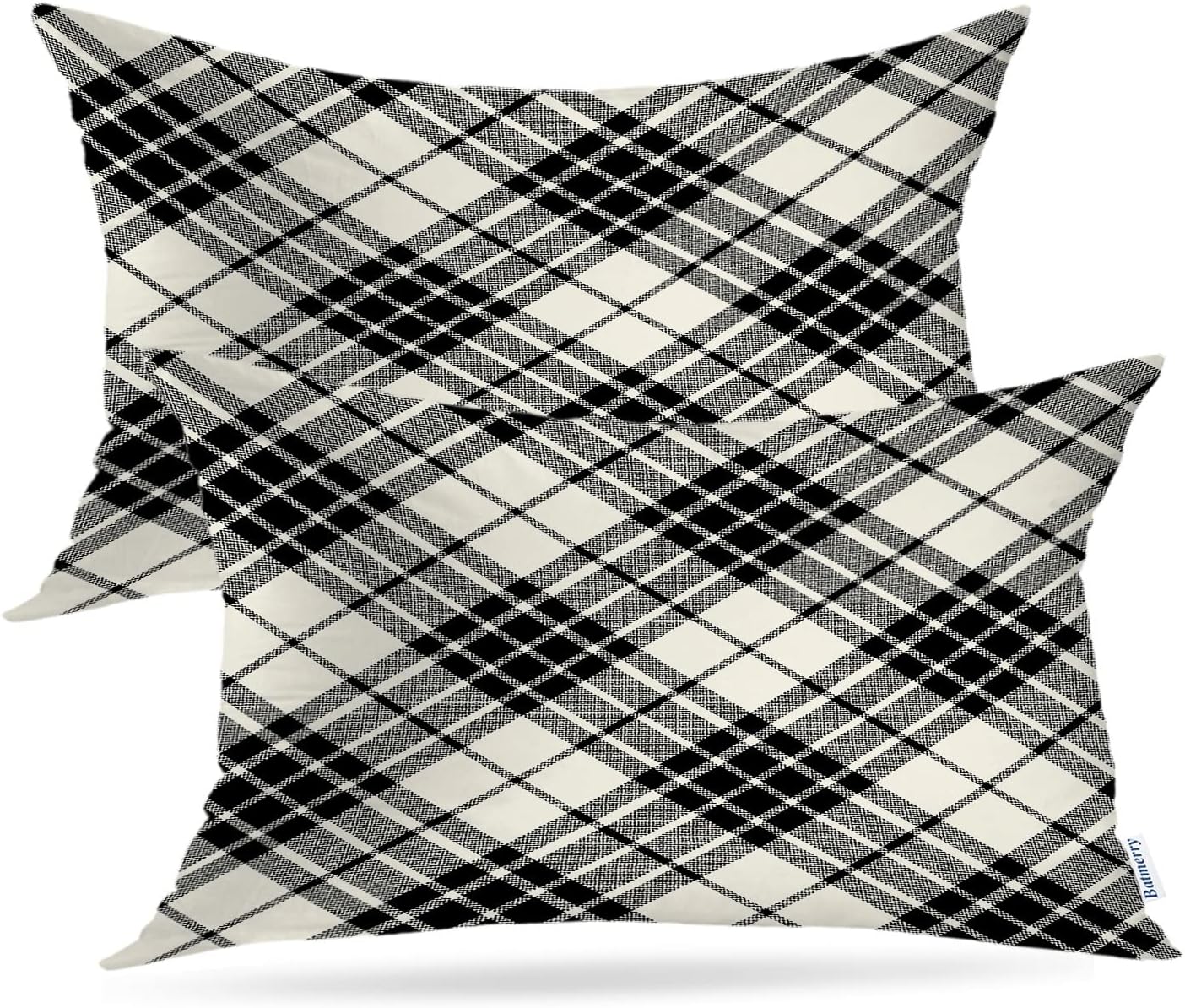 Batmerry Scottish Tartan Throw Pillow Covers, Green Wool Plaid Symmetric Square Fashion Decorative Pillow Covers Digital Printing Blended Fabric for Couch Sofa Bed Invisible Zipper 24X24 in(Set of 2)