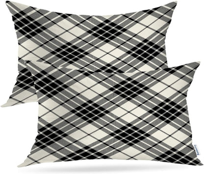 Batmerry Scottish Tartan Throw Pillow Covers, Green Wool Plaid Symmetric Square Fashion Decorative Pillow Covers Digital Printing Blended Fabric for Couch Sofa Bed Invisible Zipper 24X24 in(Set of 2)