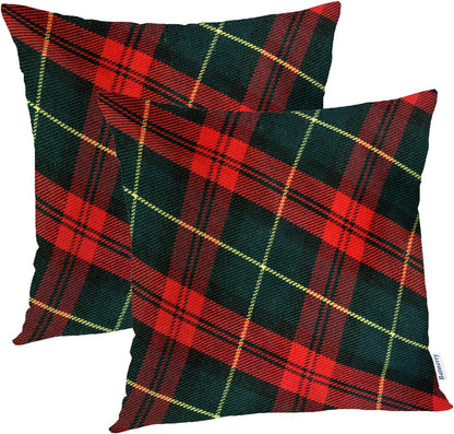 Batmerry Scottish Tartan Throw Pillow Covers, Green Wool Plaid Symmetric Square Fashion Decorative Pillow Covers Digital Printing Blended Fabric for Couch Sofa Bed Invisible Zipper 24X24 in(Set of 2)