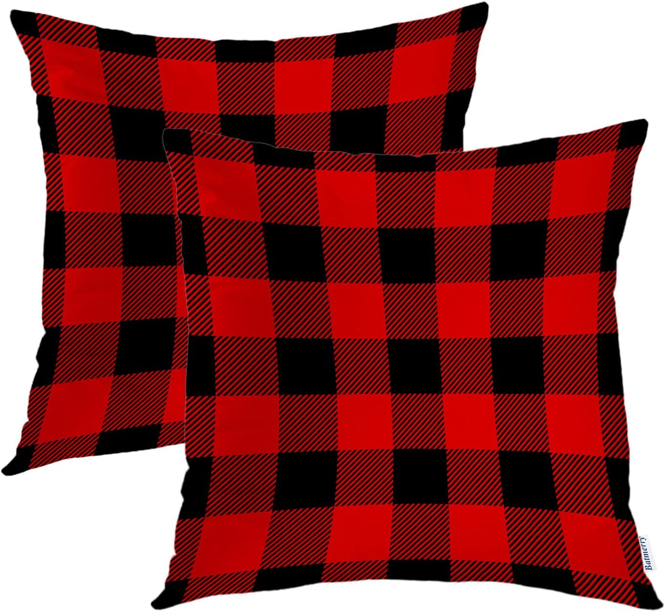 Batmerry Scottish Tartan Throw Pillow Covers, Green Wool Plaid Symmetric Square Fashion Decorative Pillow Covers Digital Printing Blended Fabric for Couch Sofa Bed Invisible Zipper 24X24 in(Set of 2)