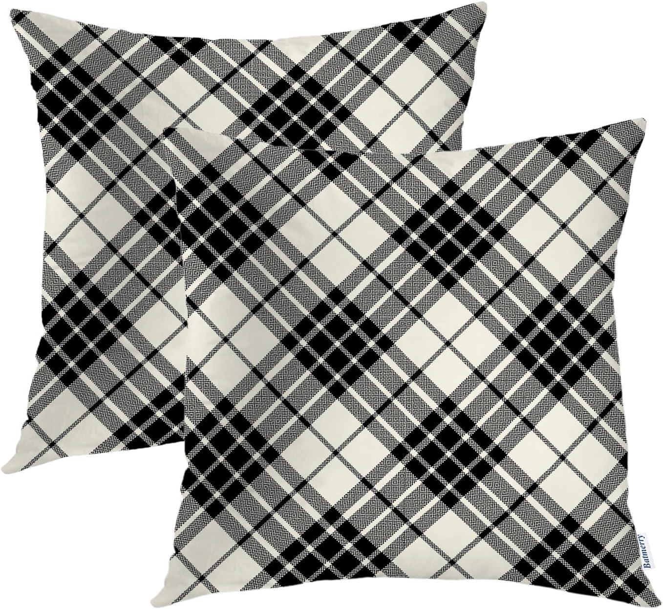 Batmerry Scottish Tartan Throw Pillow Covers, Green Wool Plaid Symmetric Square Fashion Decorative Pillow Covers Digital Printing Blended Fabric for Couch Sofa Bed Invisible Zipper 24X24 in(Set of 2)