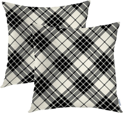 Batmerry Scottish Tartan Throw Pillow Covers, Green Wool Plaid Symmetric Square Fashion Decorative Pillow Covers Digital Printing Blended Fabric for Couch Sofa Bed Invisible Zipper 24X24 in(Set of 2)